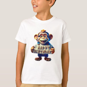 Camiseta Cartoon Feliz Aniversário Ilustração de um macaco