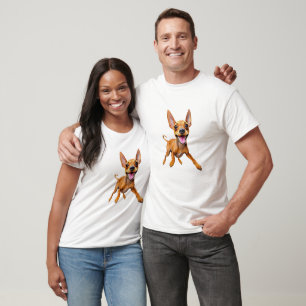 Camiseta Cartoon Feliz do Cachorro Pinscher Miniatura Orelh