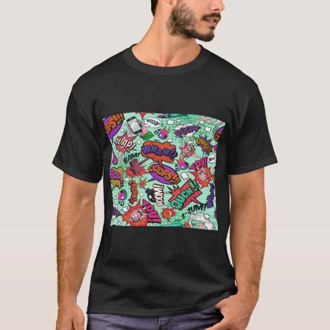 Camiseta Cartoon Fight Words Colorful Seamless Pattern   (Frente)