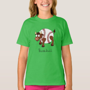Camiseta Cartoon Fofo de Beisebol Touro para Crianças