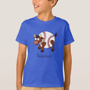 Camiseta Cartoon Fofo de Beisebol Touro para Crianças
