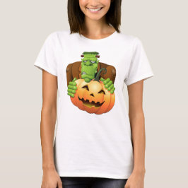 Camiseta Cartoon Frankenstein Monster com Pumpkin