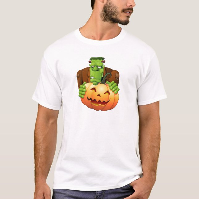 Camiseta Cartoon Frankenstein Monster com Pumpkin (Frente)