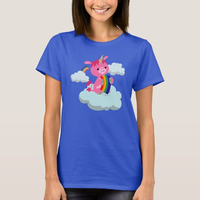 Camiseta Cartoon Gelado-Arco-Íris, Unicórnio Mulher-Camisa (Frente)