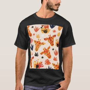 Camiseta Cartoon Girafa: Padrão Floral de Savana