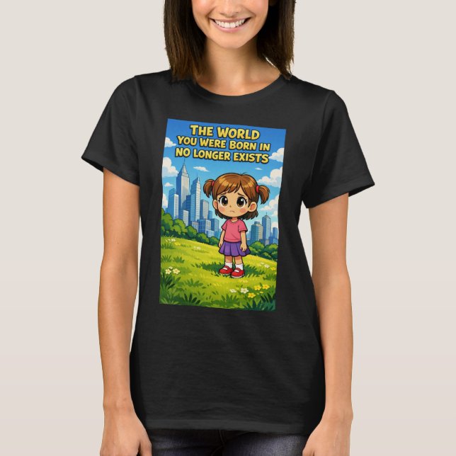 Camiseta Cartoon Girl Lost Innocence Past vs Future Graphic (Frente)