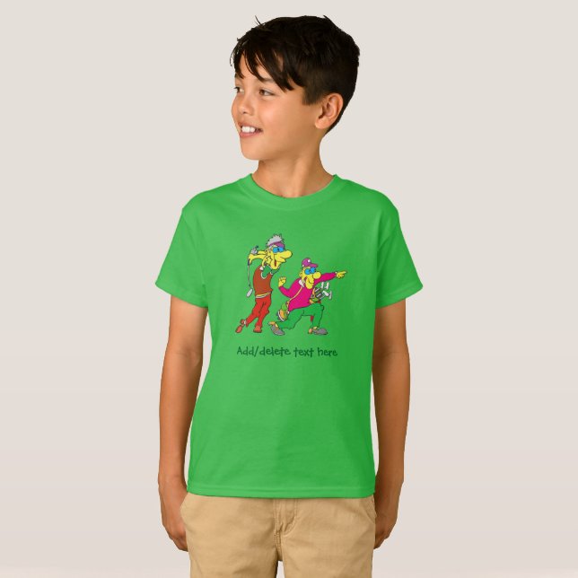 Camiseta Cartoon Golfer e Caddie Coloridos (Frente Completa)
