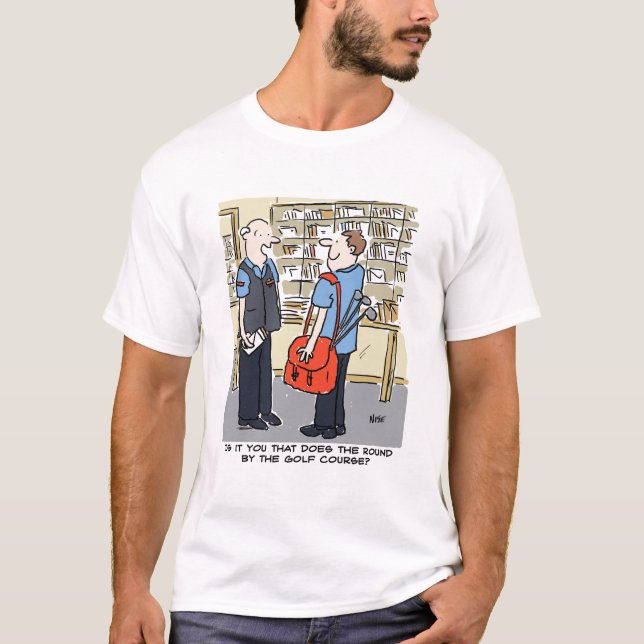 Camiseta Cartoon Golfer Postman ama Golf (Frente)
