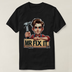 Camiseta Cartoon Handyman Segurando Hammer Com O Sr. Fix