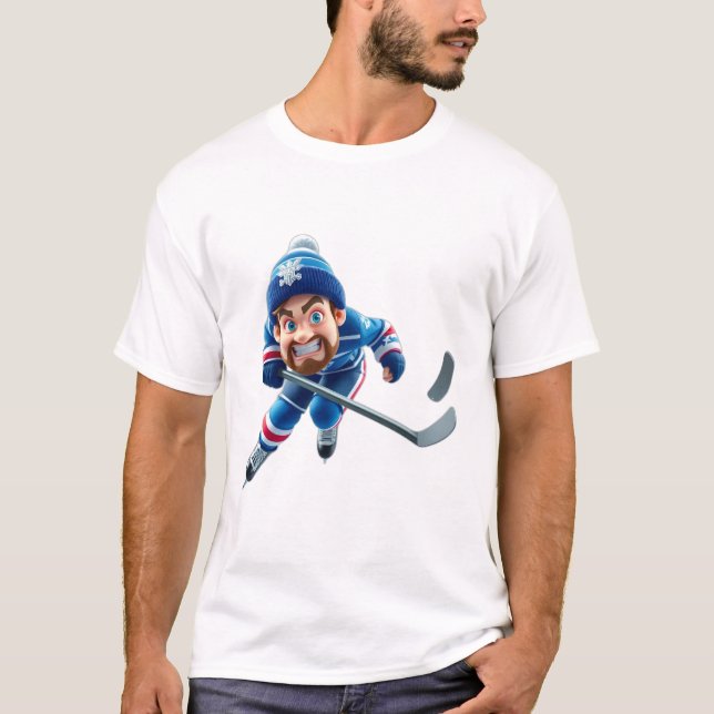 Camiseta Cartoon Hockey Player Skating with Intense Express (Frente)