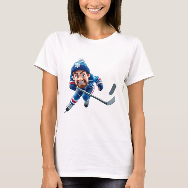 Camiseta Cartoon Hockey Player Skating with Intense Express (Frente)