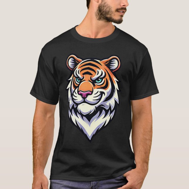Camiseta Cartoon Inteligente e Confidente de Tiger Vibrante (Frente)