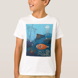 Camiseta Cartoon Kid em Submarino explora o Mundo Submarino