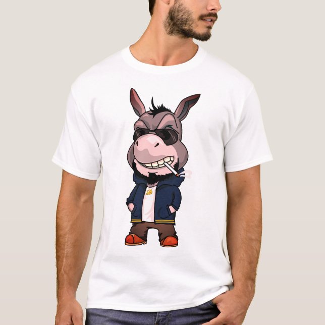 Camiseta Cartoon legal Fumante De Animais Burros (Frente)