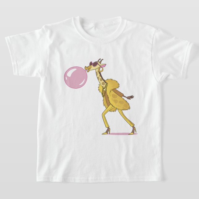 Camiseta Cartoon legal Girafa na Casaco de Peles com Bubble (Postura )