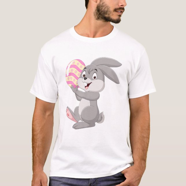 Camiseta Cartoon Little Bunny Holding Easter Egg Bunnies Ea (Frente)