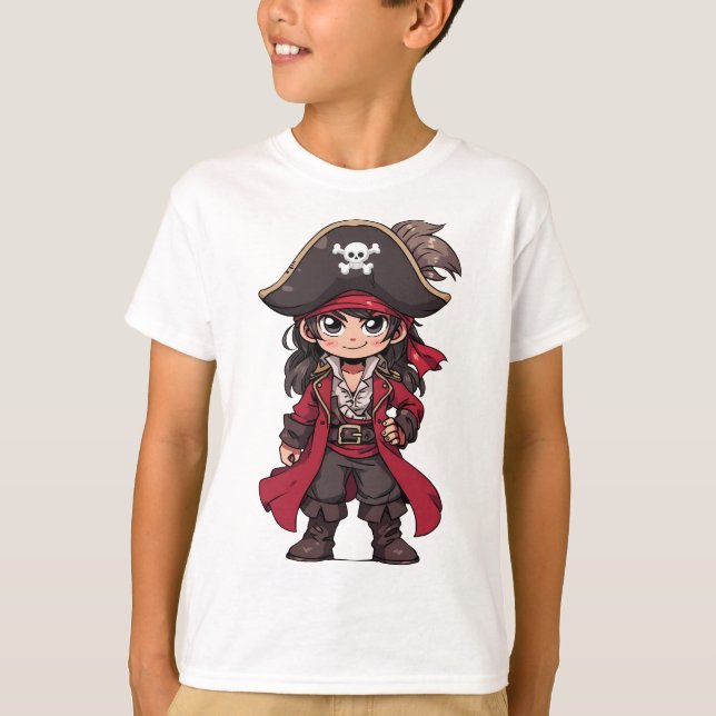 Camiseta Cartoon Little Pirate Aniversário de criança (Frente)