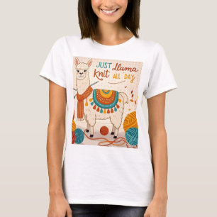 Camiseta Cartoon llama vestindo um cachecol de tricô