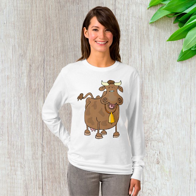 Camiseta Cartoon Marrom Vaca com Fazenda Celular (Criador carregado)