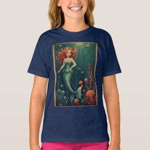 Camiseta Cartoon Mermaid Reprodução de Design submarino
