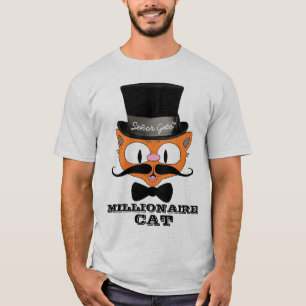 Camiseta Cartoon Milionário Mustache Cat Bowtie