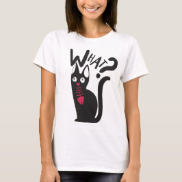Camiseta Cartoon Moderno de Gato Preto Branco Vermelho Piad