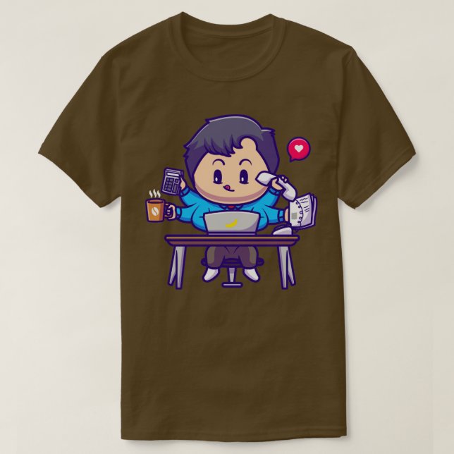 Camiseta Cartoon Multitarefa de Menino Bonito (Frente do Design)