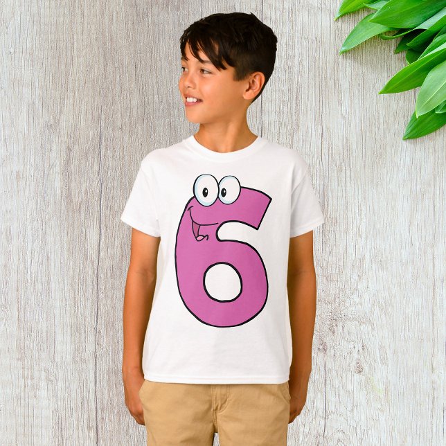 Camiseta Cartoon Número 6 Diversão Roxo Sorrindo Seis (Criador carregado)
