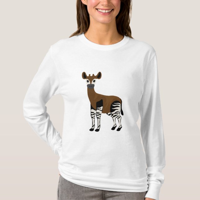 Camiseta Cartoon Okapi, Animais Majestosos Okapi, Amantes O (Frente)