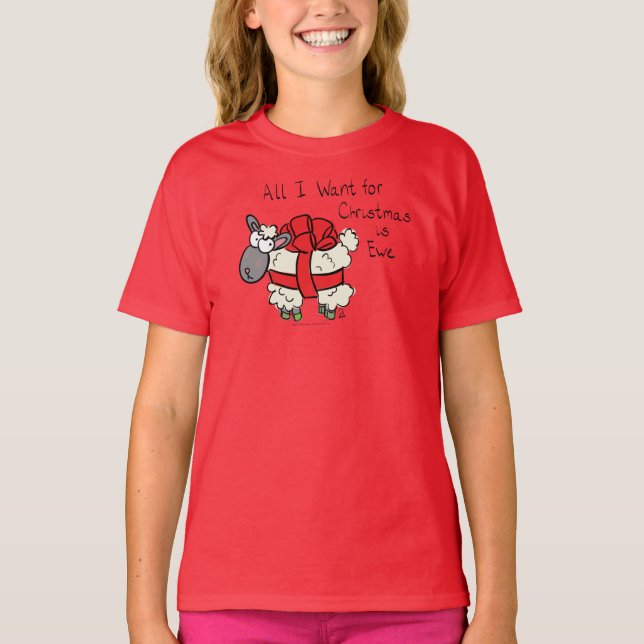 Camiseta Cartoon para Crianças de Ovelha de Natal (Frente)