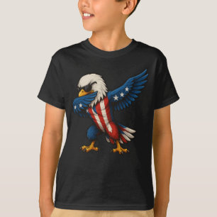 Camiseta Cartoon Patriótico Dabbing Bald Eagle 4 de julho