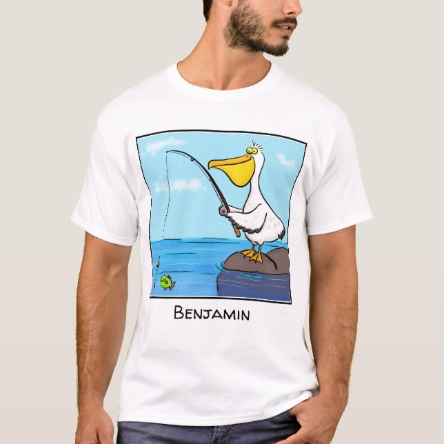 Camiseta Cartoon pelicano de pesca engraçado (Frente)
