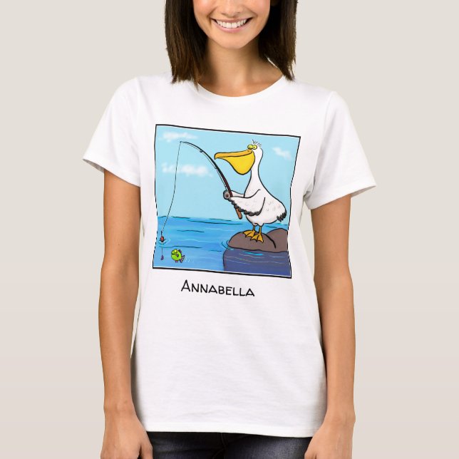 Camiseta Cartoon pelicano de pesca engraçado (Frente)