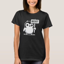Camiseta Cartoon Penguin Holding Sinal RESIST - B & W