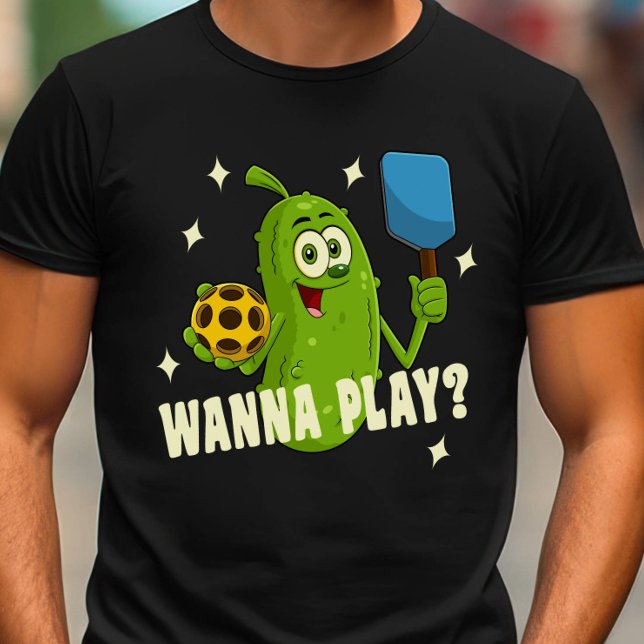 Camiseta Cartoon Pickle Quer Jogar Pickleball (Criador carregado)