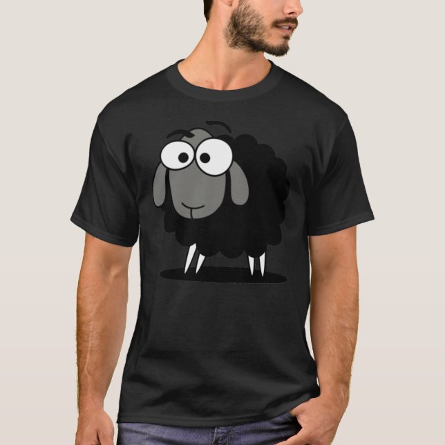 Camiseta Cartoon preto de ovelha Engraçado T-Shirt Sticker  (Frente)