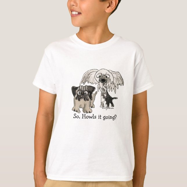 Camiseta Cartoon Pug and Crested Chinese Puppy (Frente)