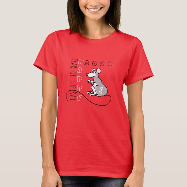 Camiseta Cartoon Rat Happy Chinese Ano Novo 2020 Mulheres T (Frente)