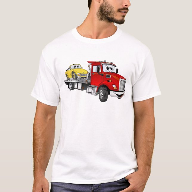 Camiseta Cartoon Red Tow Truck Flatbed (Frente)