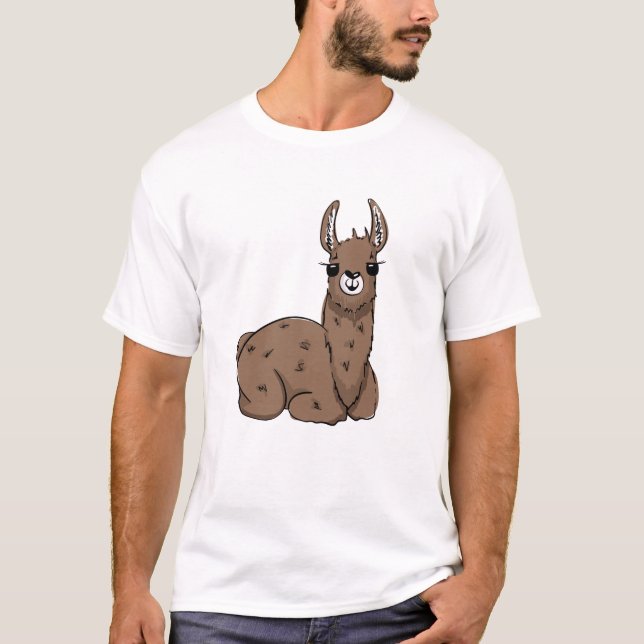 Camiseta Cartoon Relaxado Llama - Cozy Animal (Frente)