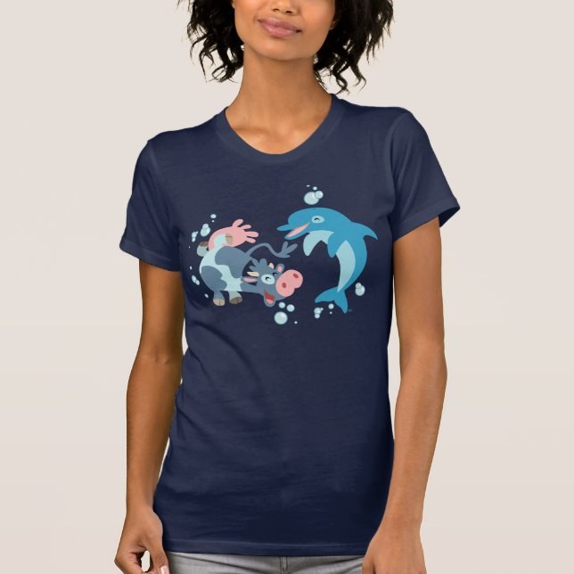 Camiseta Cartoon Seacow e Dolphin Women T-shirt (Frente)