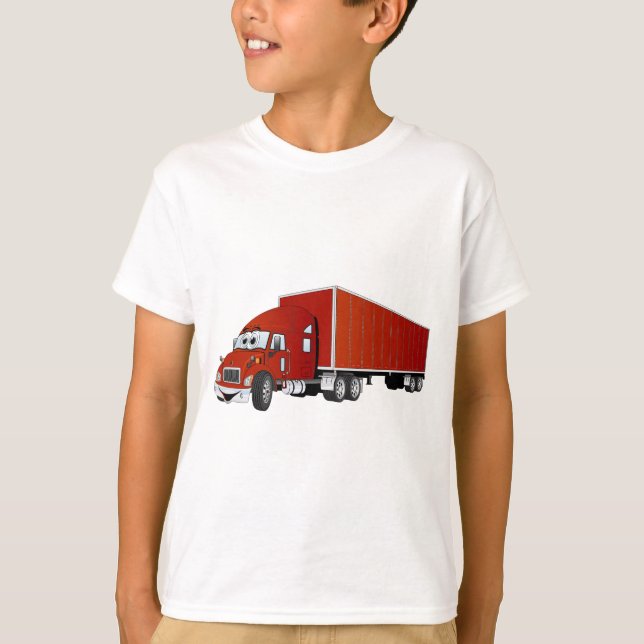 Camiseta Cartoon Semi Truck Red Trailer (Frente)