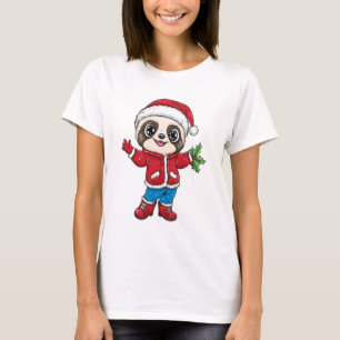 Camiseta Cartoon Sloth Vestindo Natal