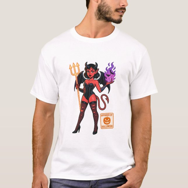 Camiseta Cartoon Succubus de Halloween - Escuro e Reproduto (Frente)
