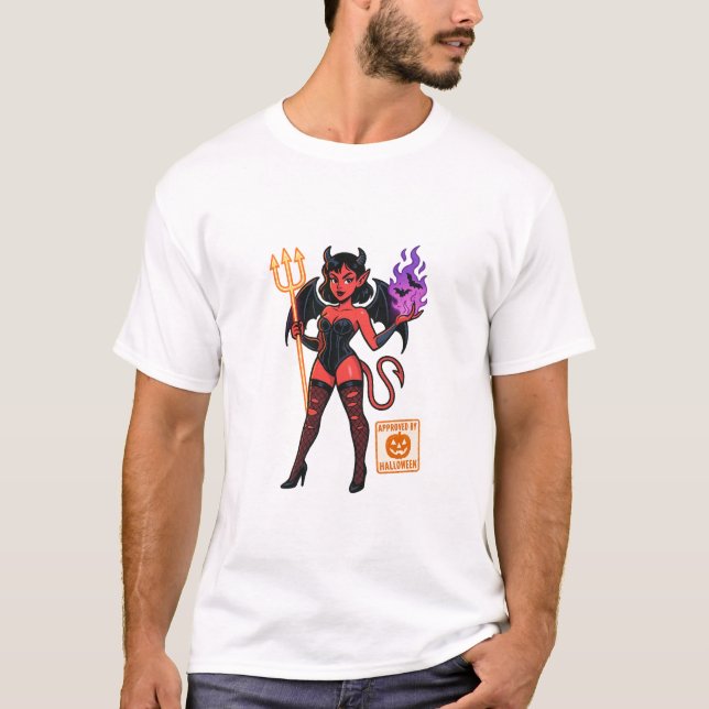 Camiseta Cartoon Succubus de Halloween - Escuro e Reproduto (Frente)