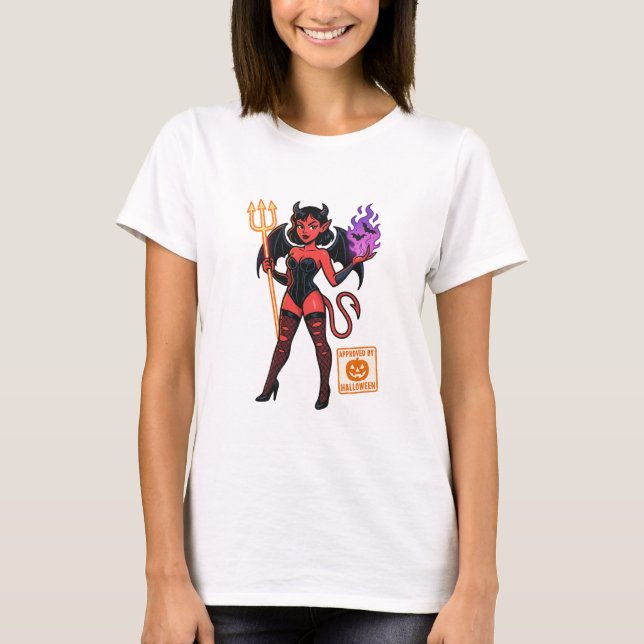Camiseta Cartoon Succubus de Halloween - Escuro e Reproduto (Frente)