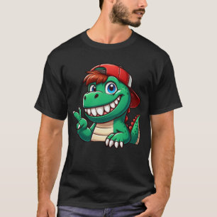 Camiseta Cartoon T-Rex - Dinossauro Bonito Sinal de Paz Rin