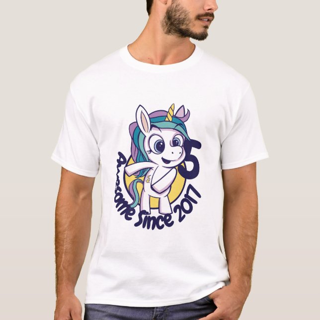 CAMISETA CARTOON UNICORN DE ANIVERSÁRIO PERSONALIZADO (Frente)
