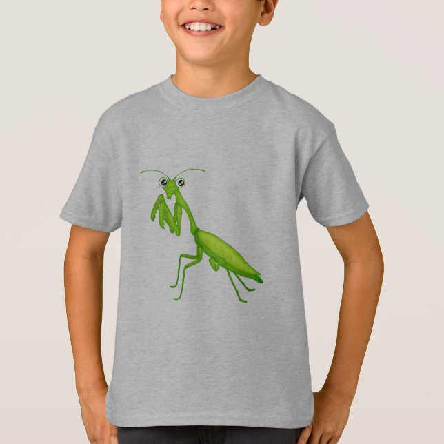 Camiseta Cartoon Verde Rezando Mantis Unisex Roupa (Frente)