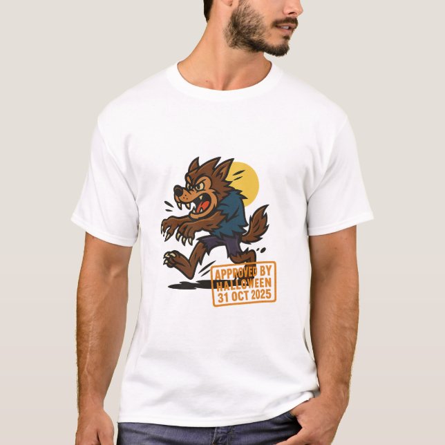 Camiseta Cartoon Werewolf - Aprovado pelo Halloween (Frente)
